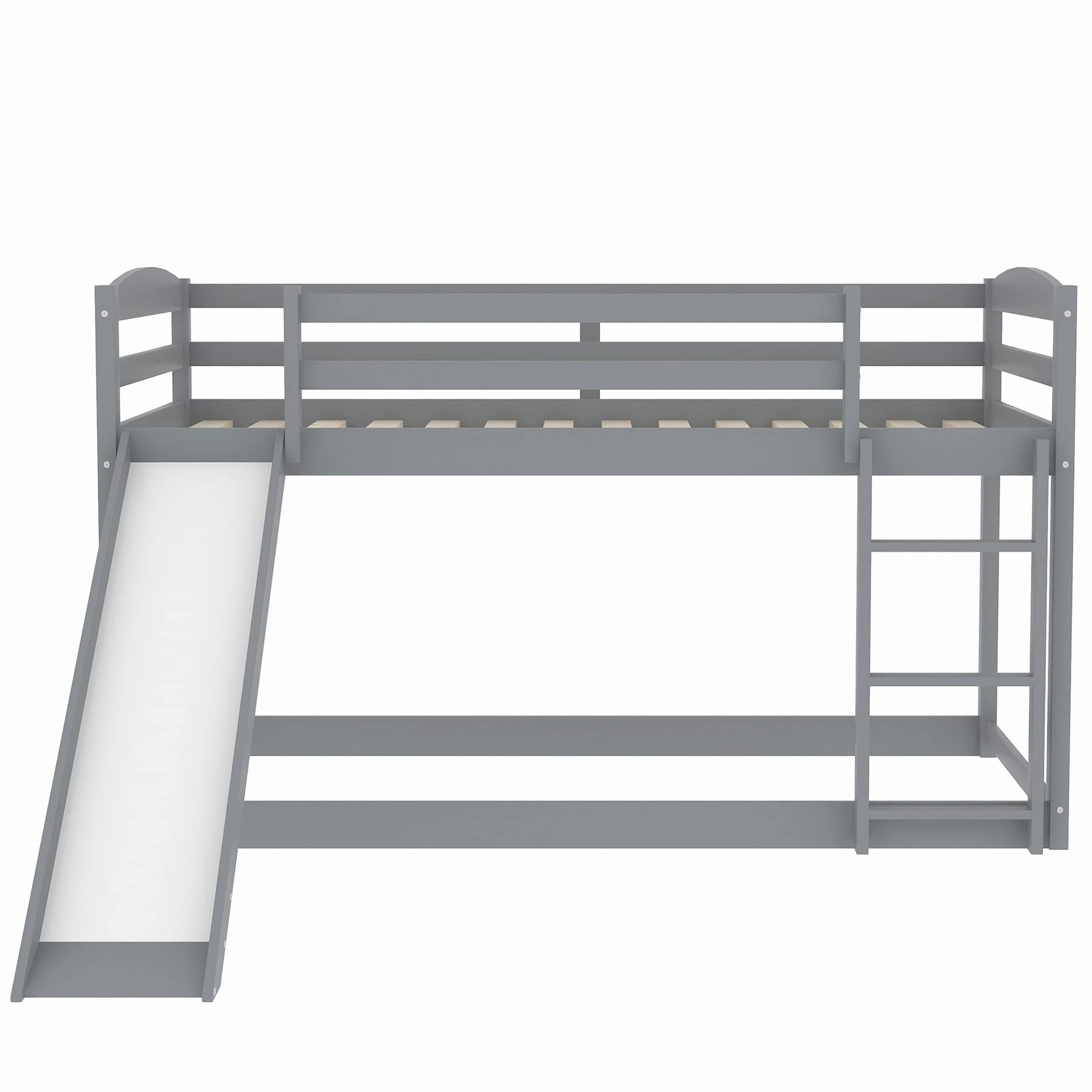 Twin Over Twin Floor Bunk Bed with Convertible Slide and Ladder, Wood Low Bunk Bed Frame for Boys Girls