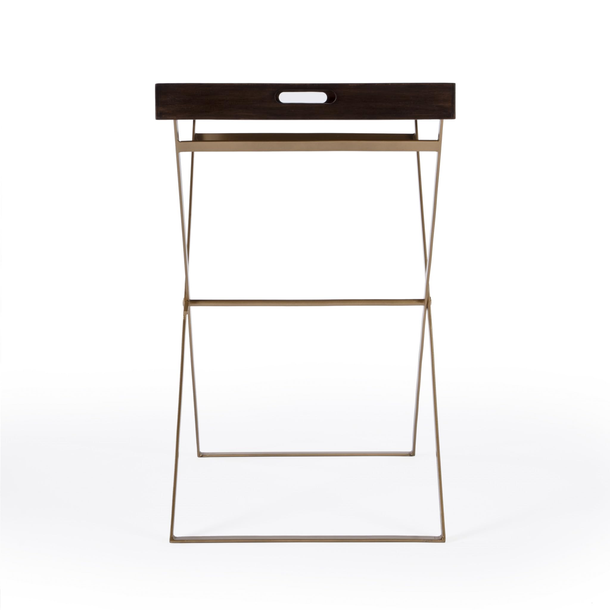 AurumWood 27" Gold-Legged Walnut Tray End Table