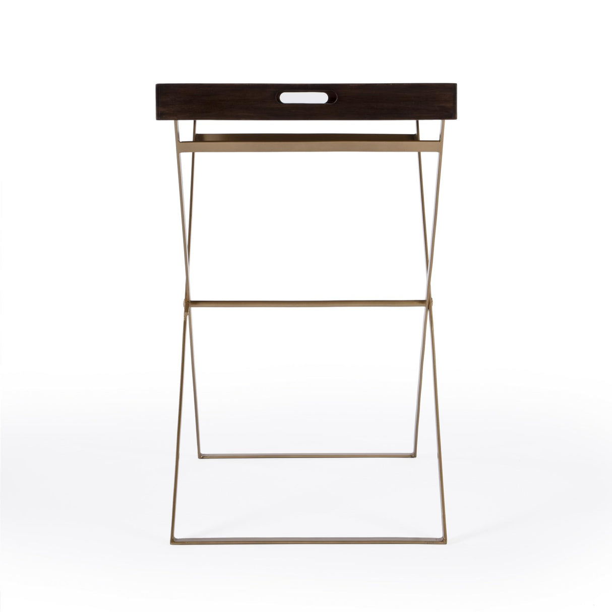 AurumWood 27" Gold-Legged Walnut Tray End Table