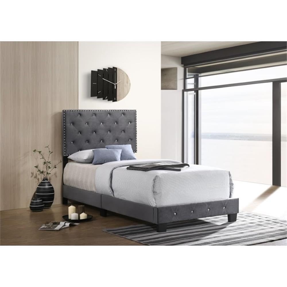Suffolk Velvet Upholstered Twin Bed in Gray