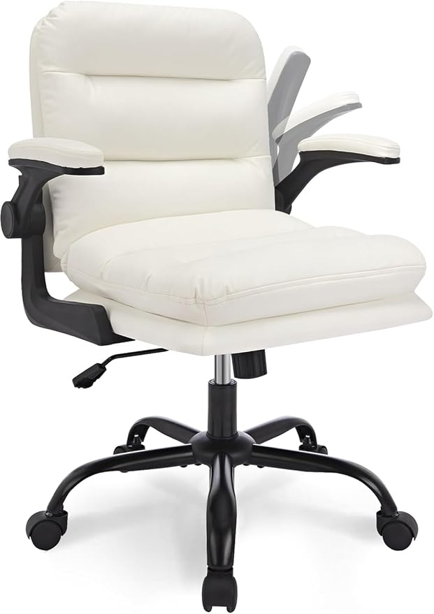 Ergonomic Swivel Office Chair with Flip-Up Armrests - White (Set of 2)