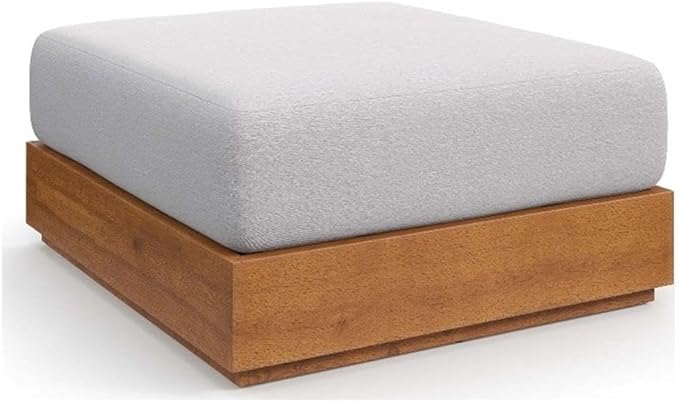 Tahoe Acacia Wood Outdoor Ottoman in Natural Light Gray