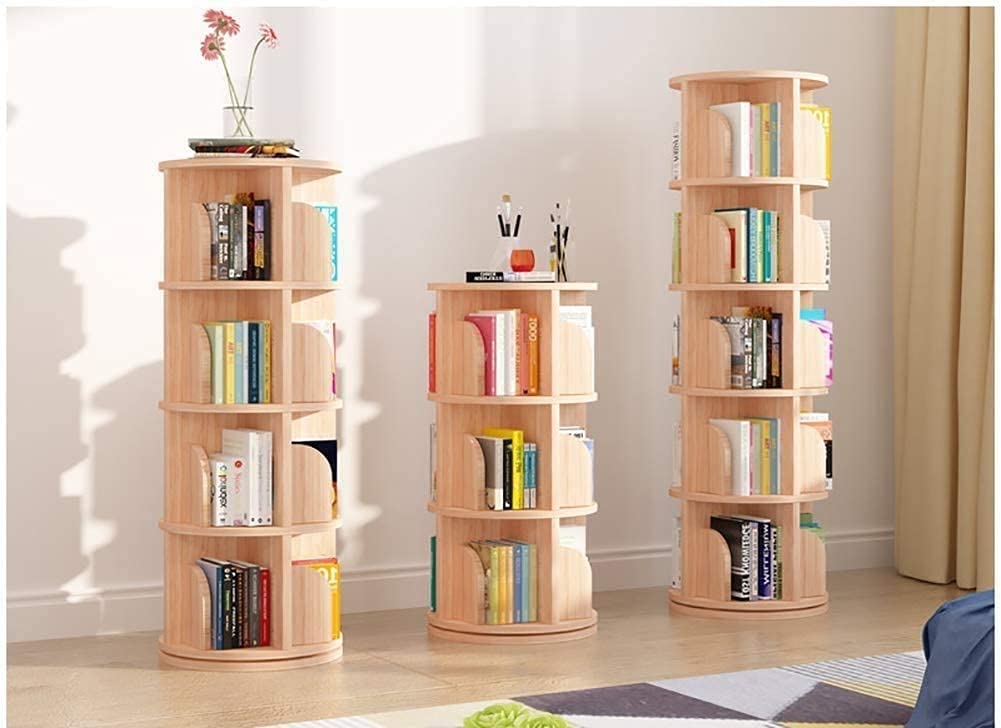 Shelves Bookshelf Organizer 360° Rotating Wood Color, 2/3/4/5/6 Tier Round Bookcase