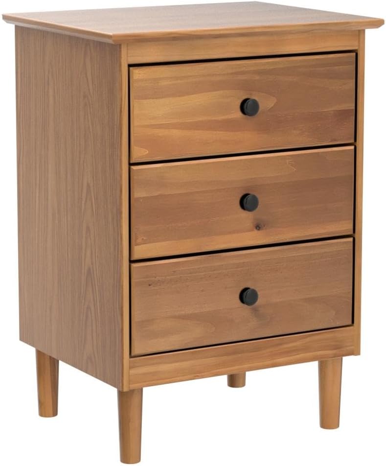 Myron Modern 2 Piece Solid Wood 3 Drawer Nightstand Set, 2 Pack, Caramel