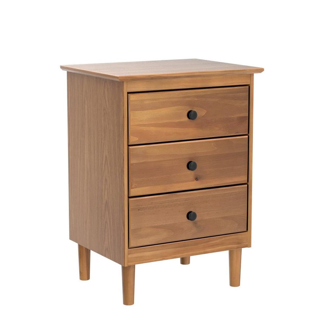 Myron Modern 2 Piece Solid Wood 3 Drawer Nightstand Set, 2 Pack, Caramel