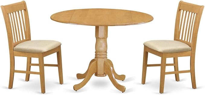 5 Piece Room Furniture Set Includes a Round Kitchen Table with Dropleaf and 4 Linen Fabric