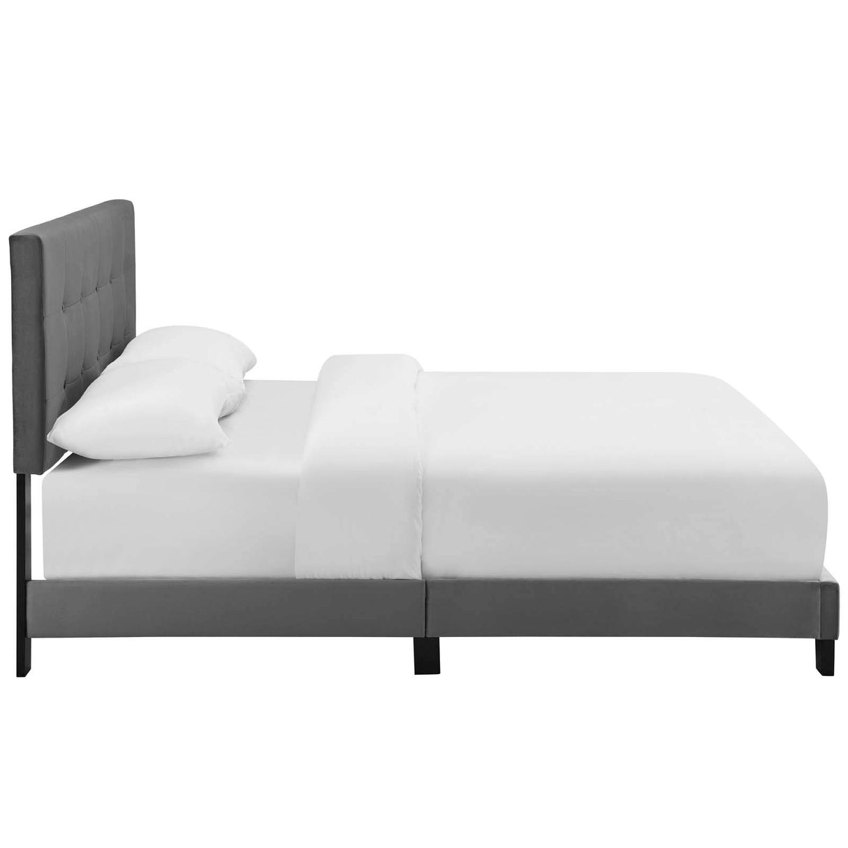 Amira Tufted Performance Velvet Upholstered Twin Bed in Gray