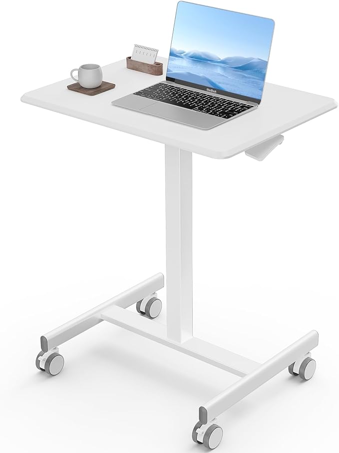 Mobile Small Standing Desk, Portable Rolling Laptop Sit Stand Desk with Lockable Wheels