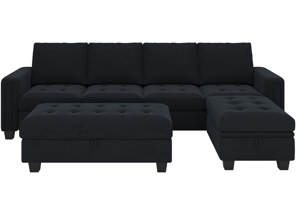 Velvet Convertible 4-Seat Sectional Sofa with Reversible Chaise L Shaped Sofa
