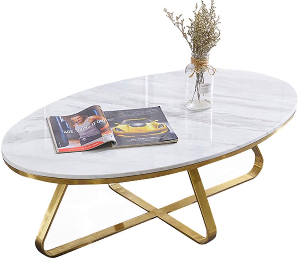80cm Mid Century Modern Oval Coffee Table White Nature Marble Table