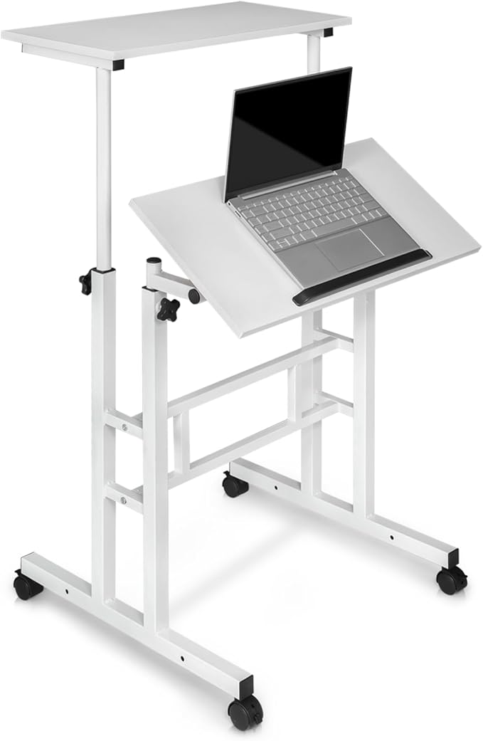 Collection Height Adjustable Rolling Desk Mobile Portable Laptop Stand Cart Small Sit Standing Desk Computer Table Workstation for Home Office, Black