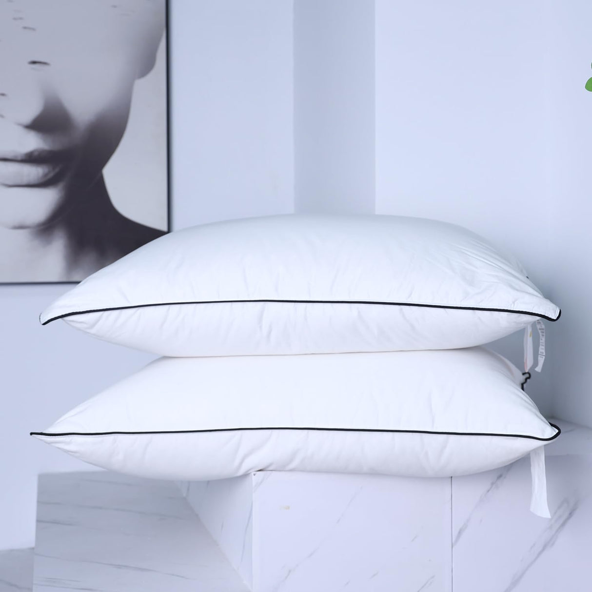 Set of 2 Luxury Down Fiber Pillow - Soft Down Fiber Pillows for Sleeping Breathable