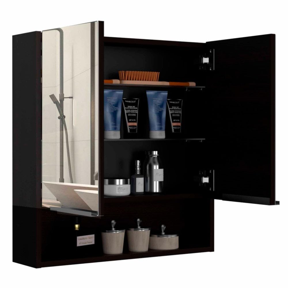 Medicine Cabinet with Mirror Lexington,Three Internal Shelves, Bathroom - Black