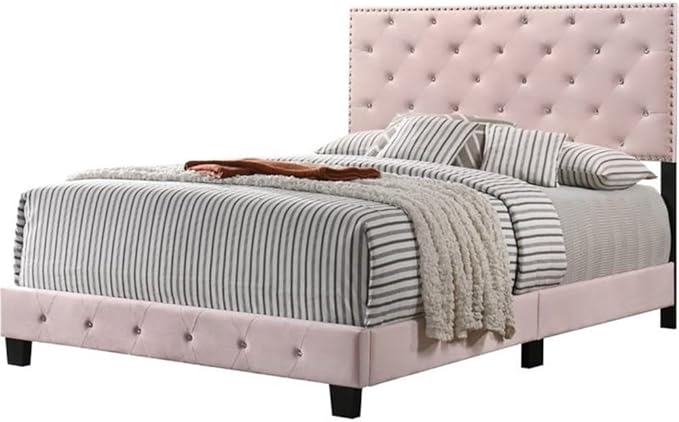 Suffolk Velvet Upholstered Queen Bed in Pink