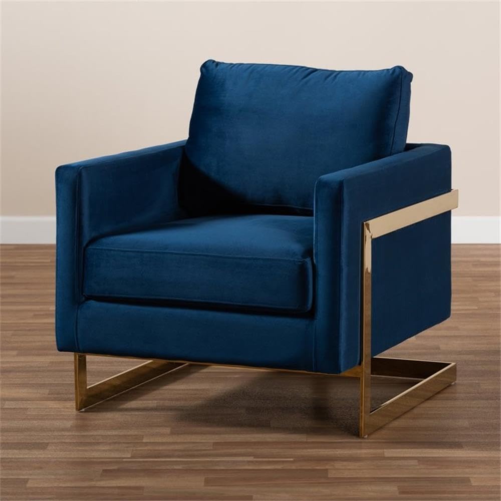 Matteo Velvet Fabric with Gold Finish Accent Chair in Royal Blue