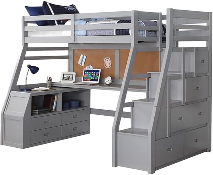 Jason II Wooden Twin Storage Loft Bed in Gray