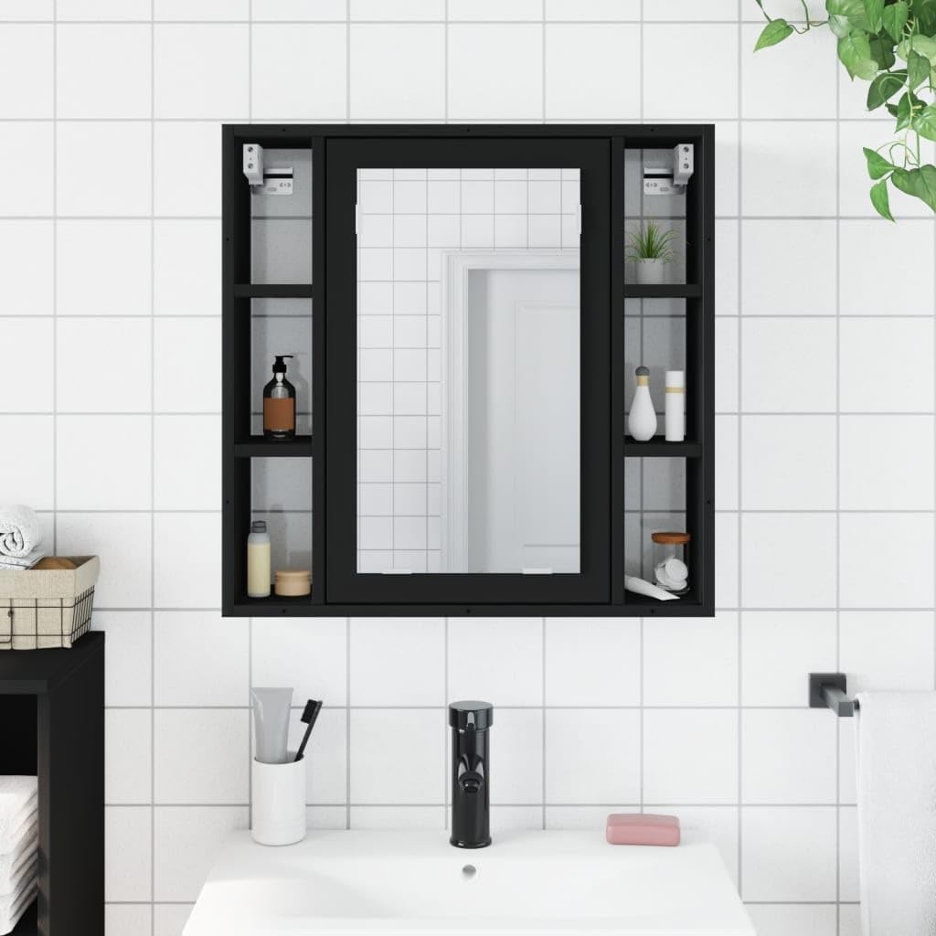 Wall-Mounted Bathroom Mirror Cabinet in Black - Engineered Wood
