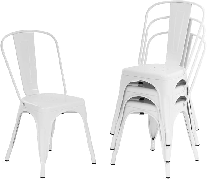 18 Inch Metal Chairs Set of 4 Metal Stackable Patio Seat Height Café Restaurant Dining