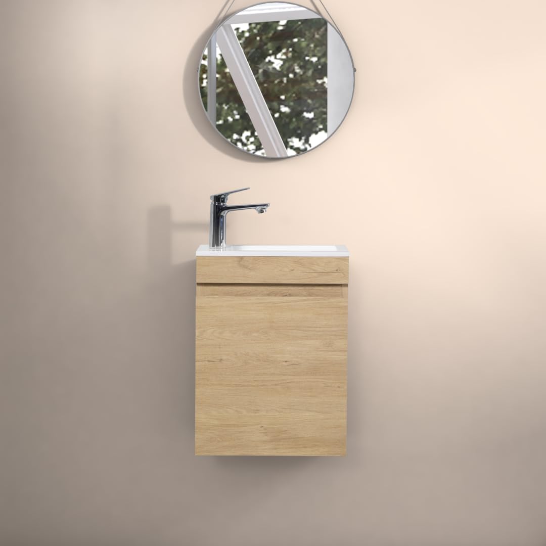 16" Floating Bathroom Vanity with Sink, Wall-Mounted Small Bathroom Storage Vanity