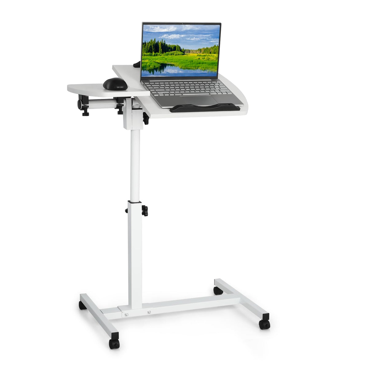 Portable Rolling Laptop Desk, Mobile Small Standing Desk, Tilting Design