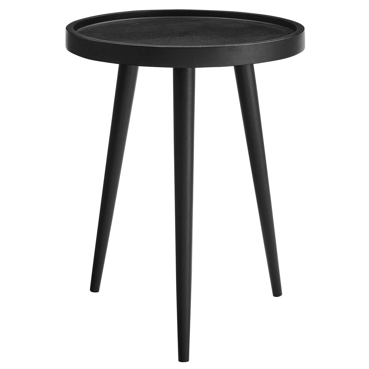 Chiro Solid Wood Side Table in Black with Tray Top - Mid-Century Modern Round Accent Table