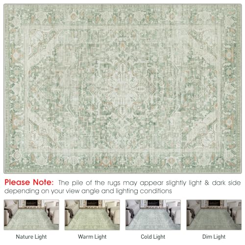 Washable Rugs 8x10 Area Rugs, Soft Vintage Living Room Rug e Nursery Entryway-Green