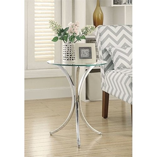End Table Coffee Accent Table, Round, Contemporary, Indoor in Glass Top and Metal, Chrome