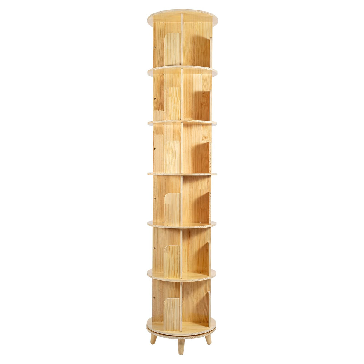 Wood 360 Rotating Bookshelf Tower 6 Tier Round Bookcase Spinning Corner Bookshelf