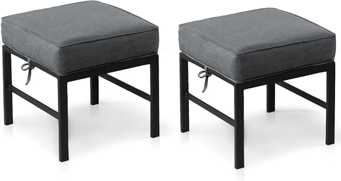 2 Pieces Outdoor Ottomans for Patio, Assembled Aluminum Outdoor Patio Footstool