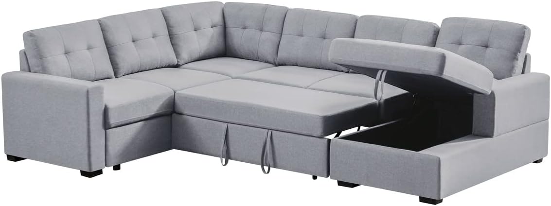Oversized Convertible Tufted Sleeper Sectional Sofa with Pull Out Sleeper Couch Bed