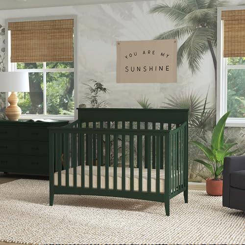 4-in-1 Convertible Crib - GREENGUARD Gold Certified Crib - Baby Crib Convertible to Toddler Bed, Daybed & Full-Size Bed - Wooden Baby Crib with 4 Adjustable Heights - Forest Green