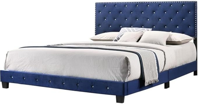 Suffolk Velvet Upholstered King Bed in Navy Blue