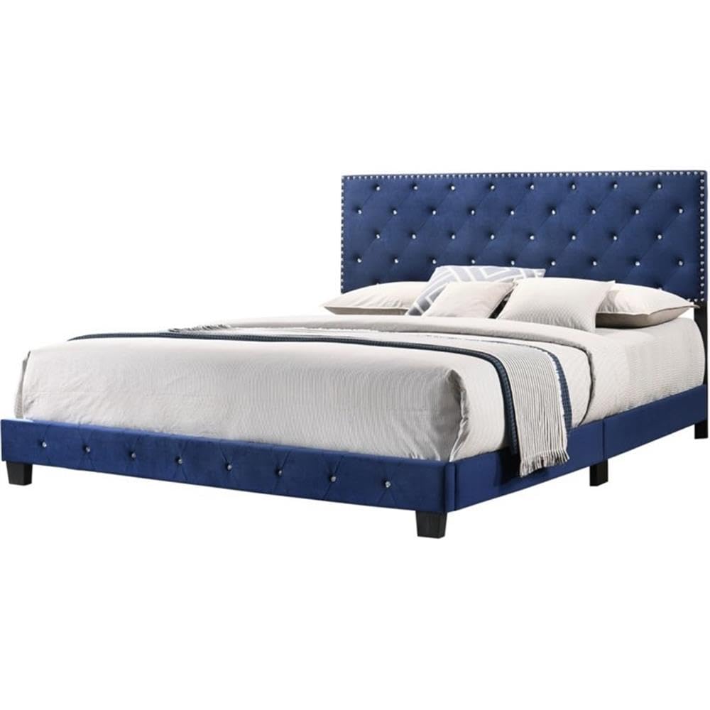 Suffolk Velvet Upholstered King Bed in Navy Blue