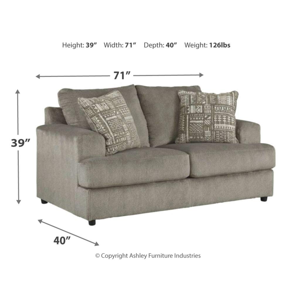 Soletren Contemporary Chenille Loveseat with 2 Accent Pillows, Gray