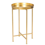 Tray Metal End Table, Gold Round Foldable Side Table Small Decorative Sofa Snack Coffee