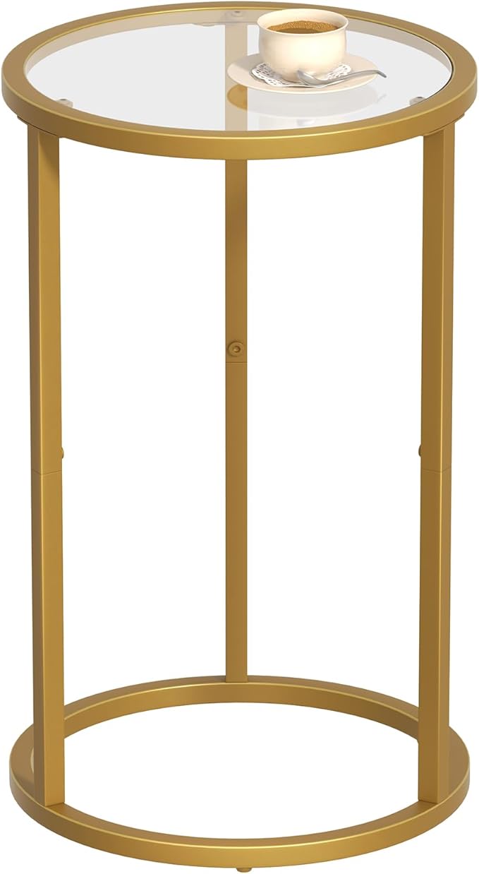 Small Side Table Round Glass End Table for Small Spaces Narrow Couch Night Stand Modern Bedside Table