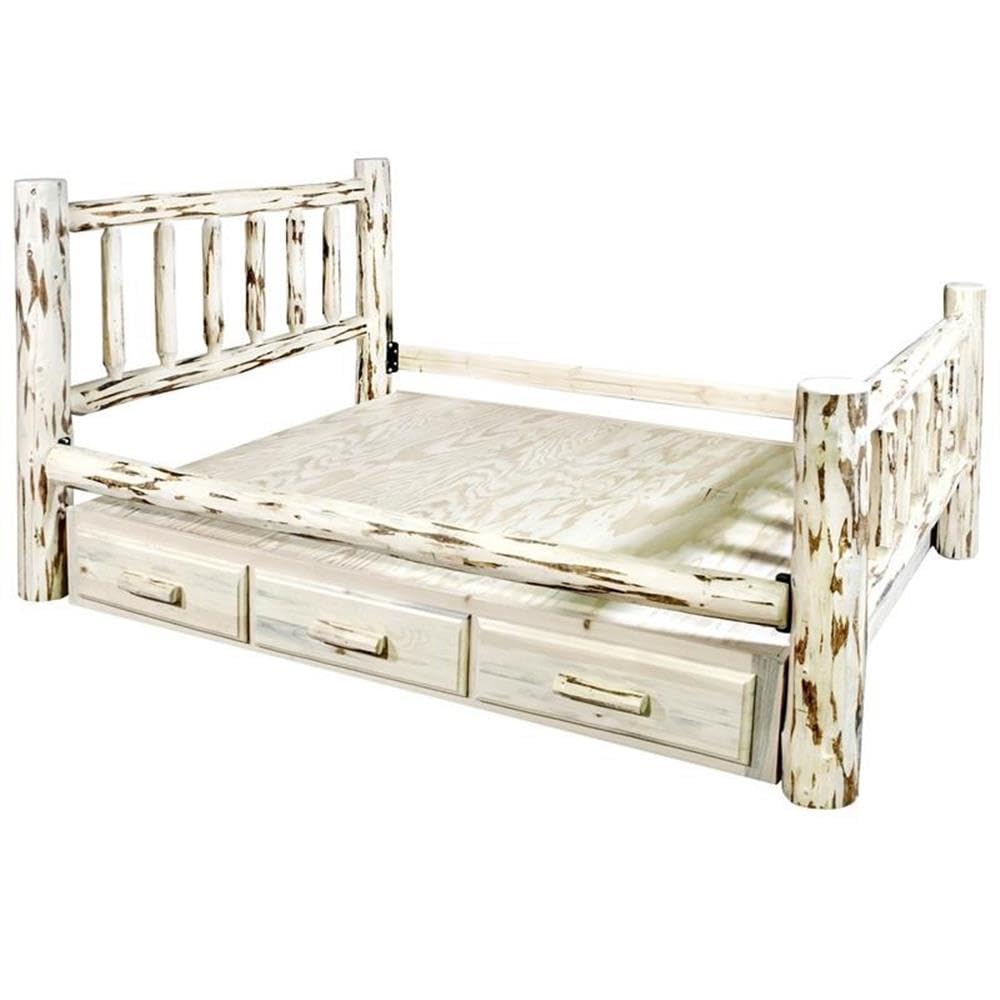 Montana Collection King Bed with Storage, Clear Lacquer Finish