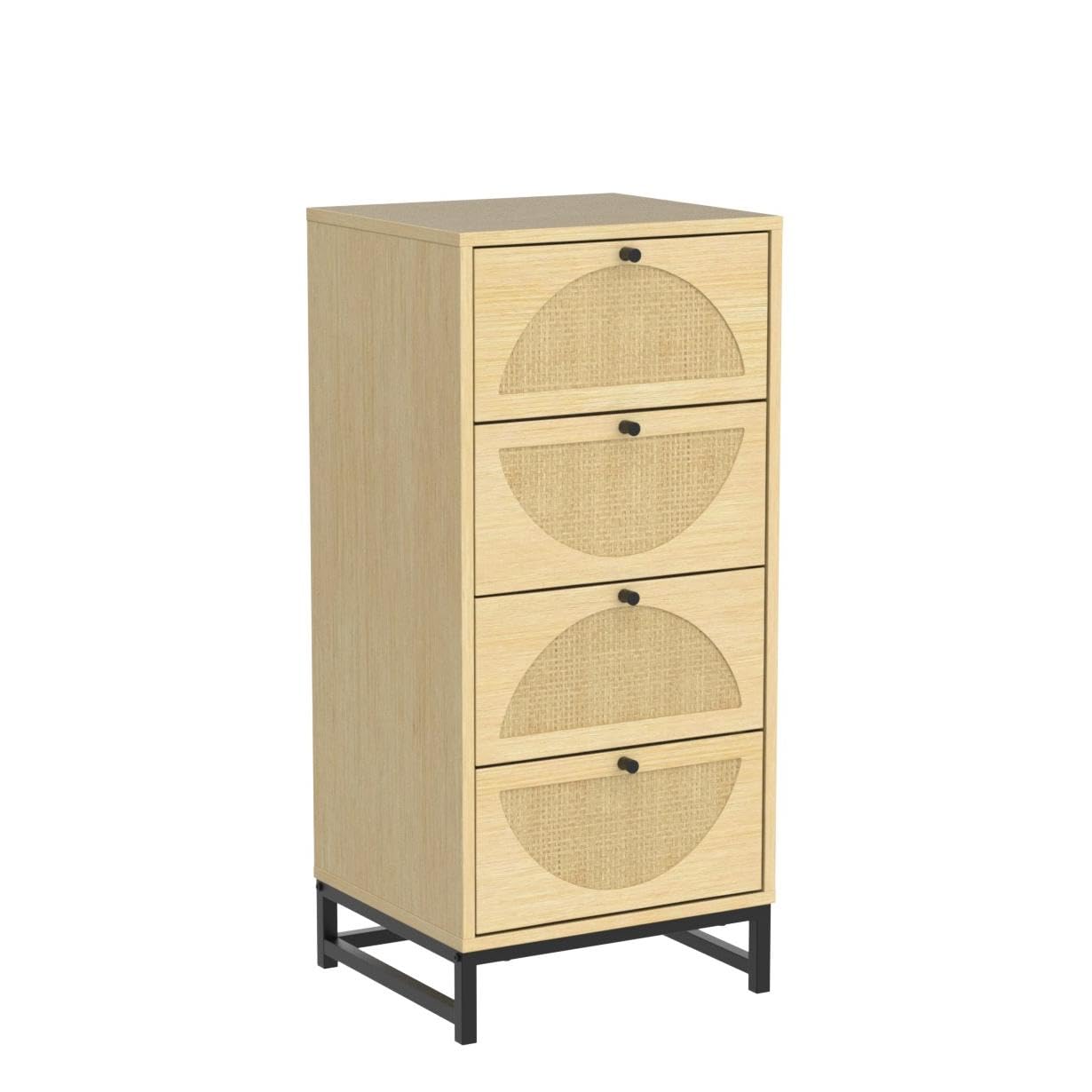 4 Drawer Rattan Dresser with Metal Legs - Natural Oak Storage Cabinet for Bedroom