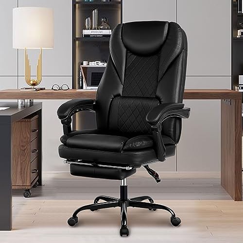 Guessky Executive Office Chair, Big and Tall Office Chair with Foot Rest Reclining Leather