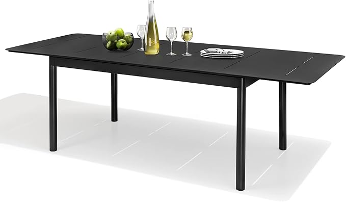 Patio Expandable Dining Table, Aluminum Outdoor Rectangular Table for 6 to 8
