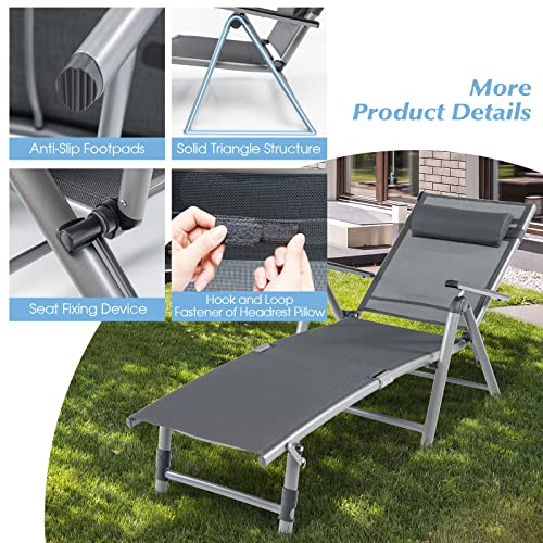 Folding Outdoor Adjustable Chaise Lounge Chair with Removable Cushion