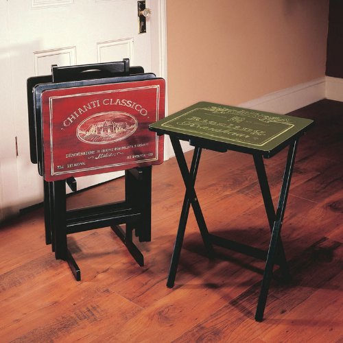 Tuscan Label Vintage TV Tray Table Set – Set of 4 with Stand