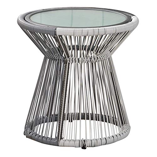 Aiden Outdoor Wicker Side Table with Glass Top