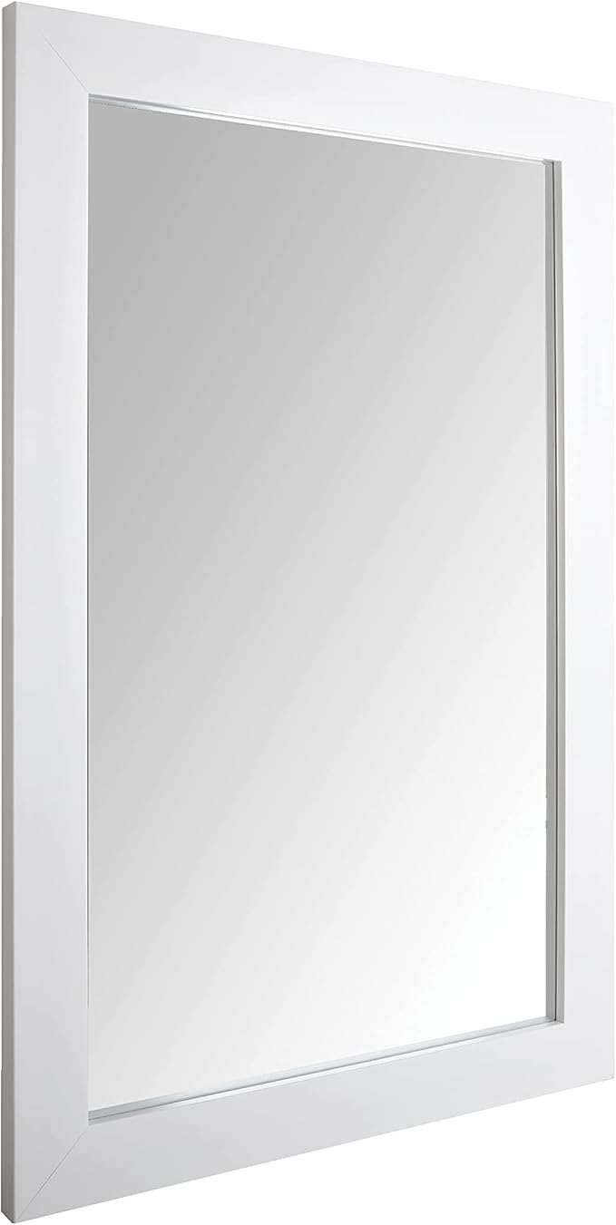 Basics Rectangular Wall Mount Mirror Wide Trim, White
