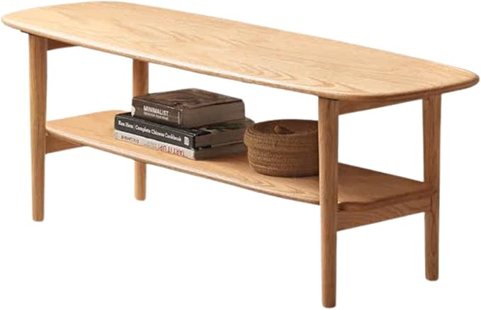 100% Solid Oak Wood Coffee Table - 2-Tiers Coffee Table with Open Shelf Living Room