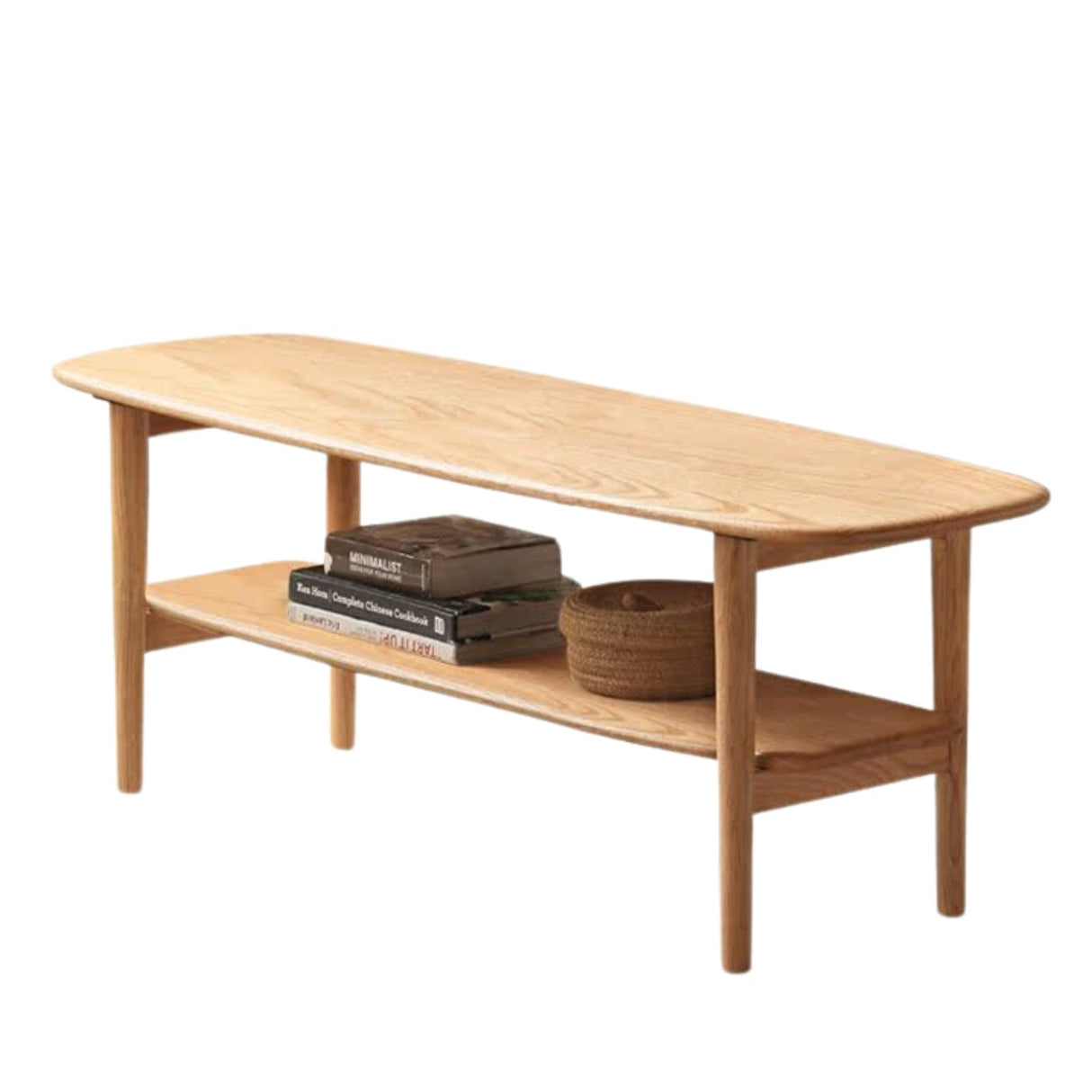 100% Solid Oak Wood Coffee Table - 2-Tiers Coffee Table with Open Shelf Living Room