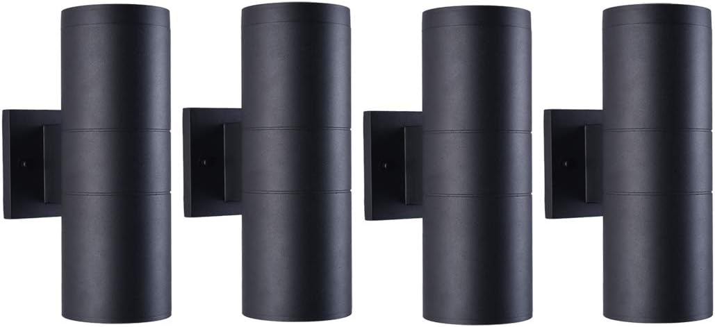 Modern Outdoor Porch Light Patio Light in 2 Lights with Matte Black Aluminum Cylinder