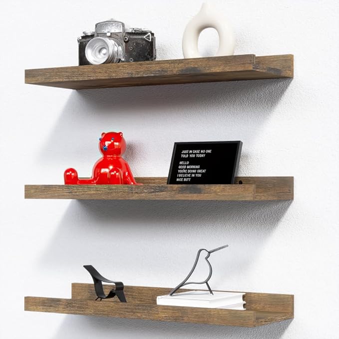 Floating Wall Mounted Shelves, 8pc Set with Lip - Black Nursery Book Shelves for Bedroom
