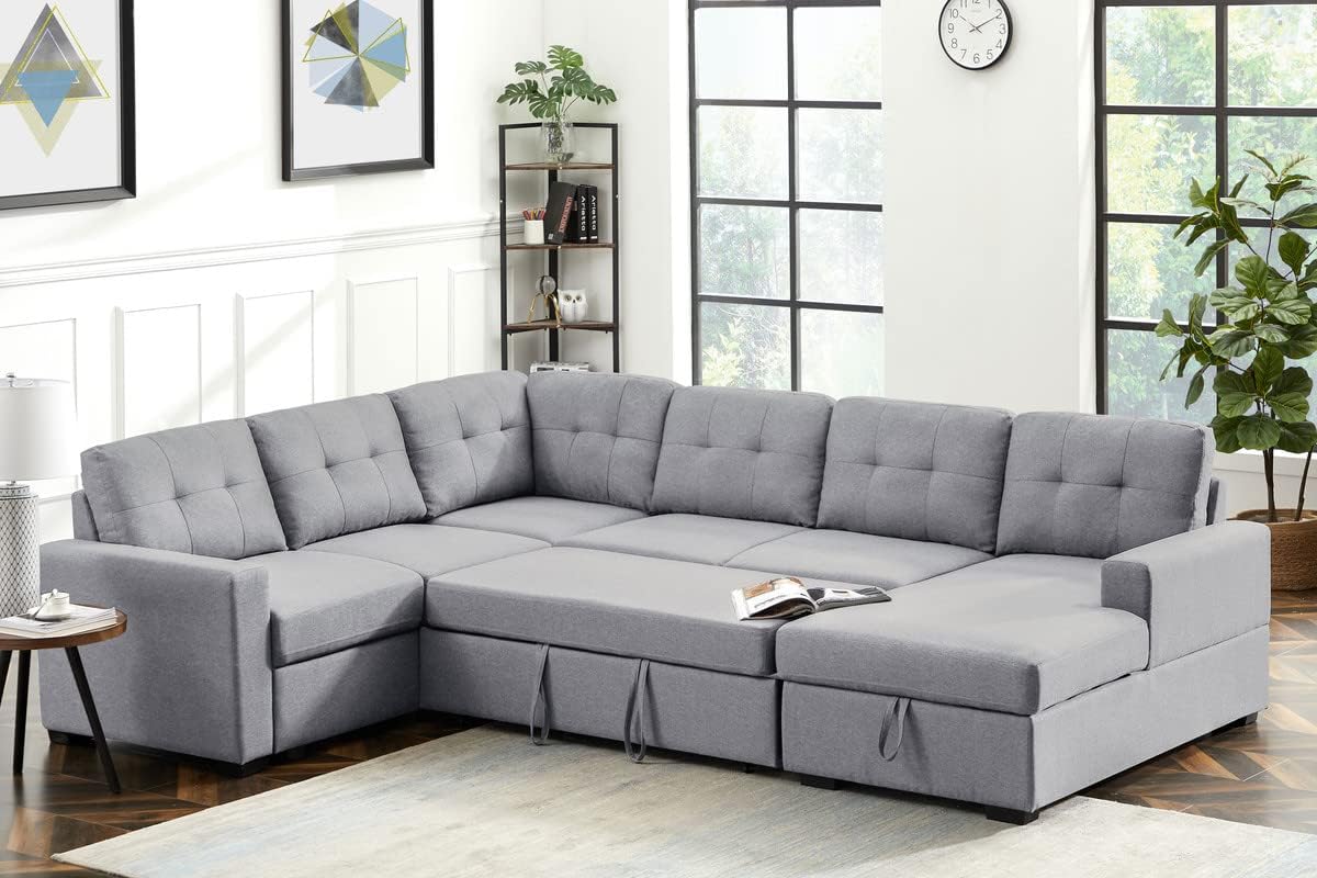 Oversized Convertible Tufted Sleeper Sectional Sofa with Pull Out Sleeper Couch Bed
