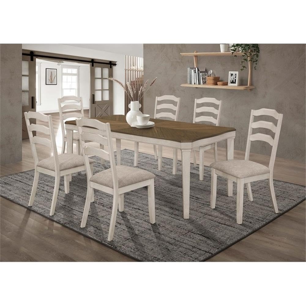 Wood Starburst Dining Table Set in Khaki and Rustic Cream